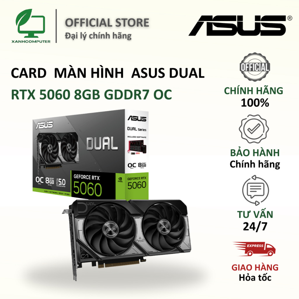 Card  màn hình  Asus Dual RTX 5060/ 5060 TI 8GB GDDR7 OC Mới BH 36T