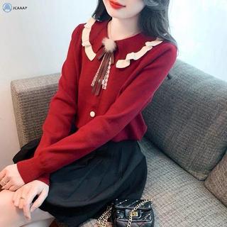 Áo len dệt kim dài tay có ve áo phong cách Hàn Quốc ngọt ngào, đa năng dành cho nữ