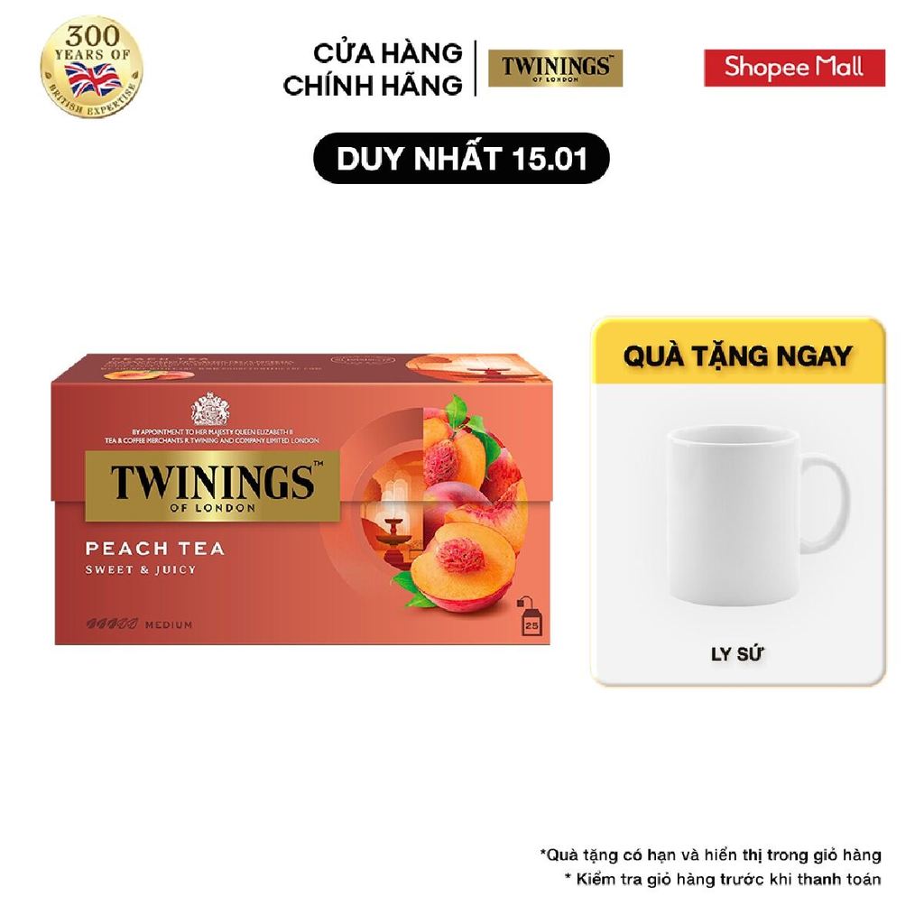 Trà Túi Lọc Vị Đào Twinings Peach Tea - Hộp 25 Gói 2G