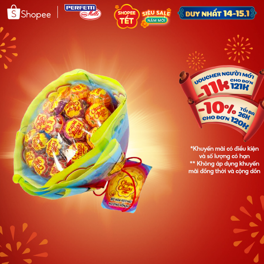 Kẹo mút Chupa Chups hình dáng Bó hoa hồng hương trái cây (19 que kẹo) phù hợp tặng người thương nhân