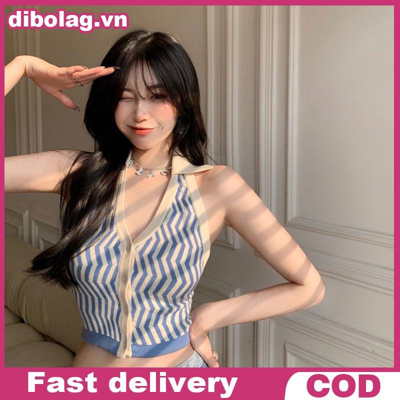 Áo Crop top dệt kim DIBO dành cho nữ Áo tăng cổ không tay Y2K Top.