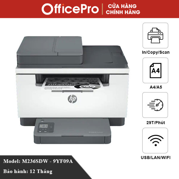 Máy in đa chức năng 2 mặt HP LaserJet MFP M236sdw - 9YG09A (in, copy, scan, Duplex, wifi)