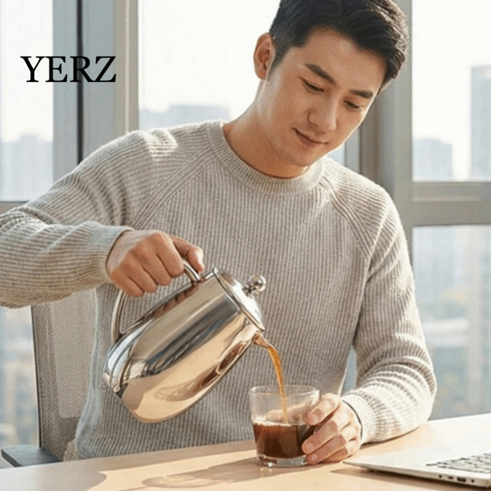 YERZ French Press, Nồi cà phê cách nhiệt hai lớp, Trà máy pha cà phê Cappuccino chống rơi bằng thép 
