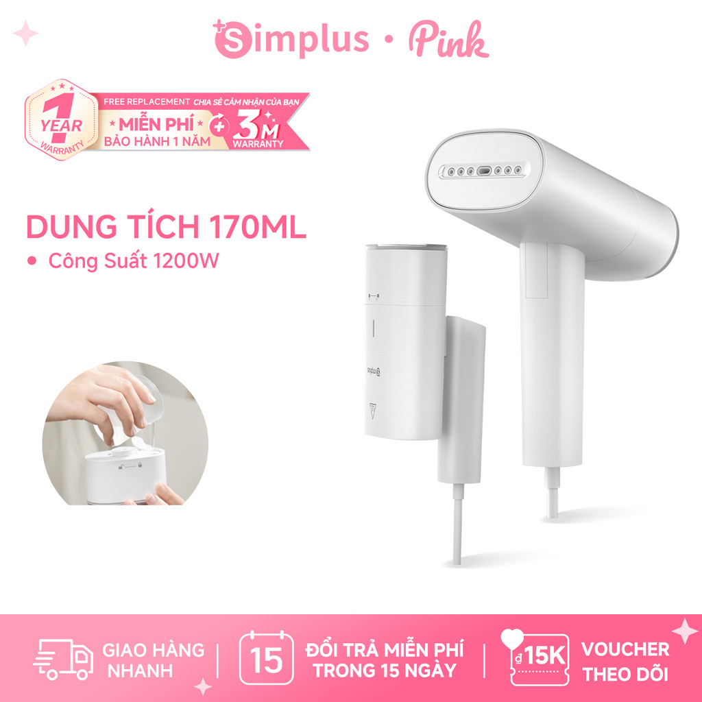 Simplus Pink Bàn Ủi Hơi Nước Cầm Tay 170ml, Công Suất Cao, Gấp Gọn GTJH017 - Bảo Hành 1 Năm 1 Đổi 1