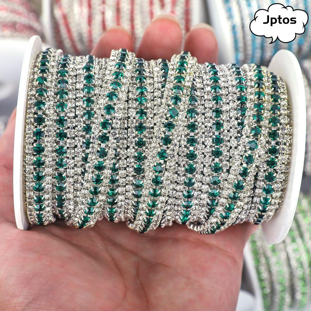 JPTOS 3Yards Pha Lê Dây Xích Viền, 3 Hàng Đầy Màu Sắc, Trang Sức Làm Bling Đế Bạc Kim Cương Giả Đóng