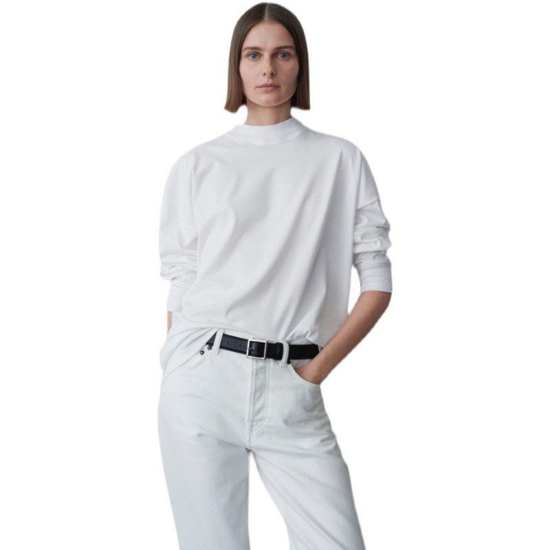 TH～ROW Spring and Autumn New Fashion Base Shirt for Women, White, Comfortable, Loose Fit, Versatile 