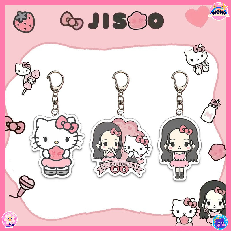 Mặt dây chuyền hoạt hình móc khóa acrylic JISOO Kitty KPOP dễ thương