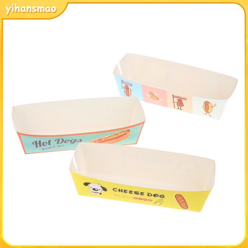 [yihansmao] 100 Cái - Khay nửa dài / Hotdog có thiết kế in hình Hotdog Sandwich Khay đựng chó nóng K