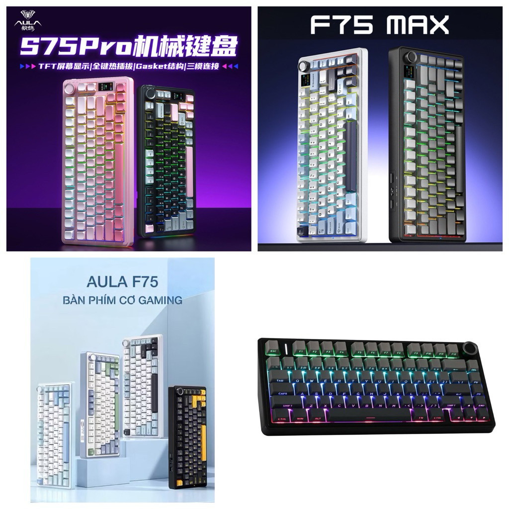 Bàn phím cơ không dây Aula F75 /  F75Max /  S75PRO / F87  3 mode / Mạch xuôi / Full Foam / Đã mod sẵn dùng được ngay | BigBuy360 - bigbuy360.vn