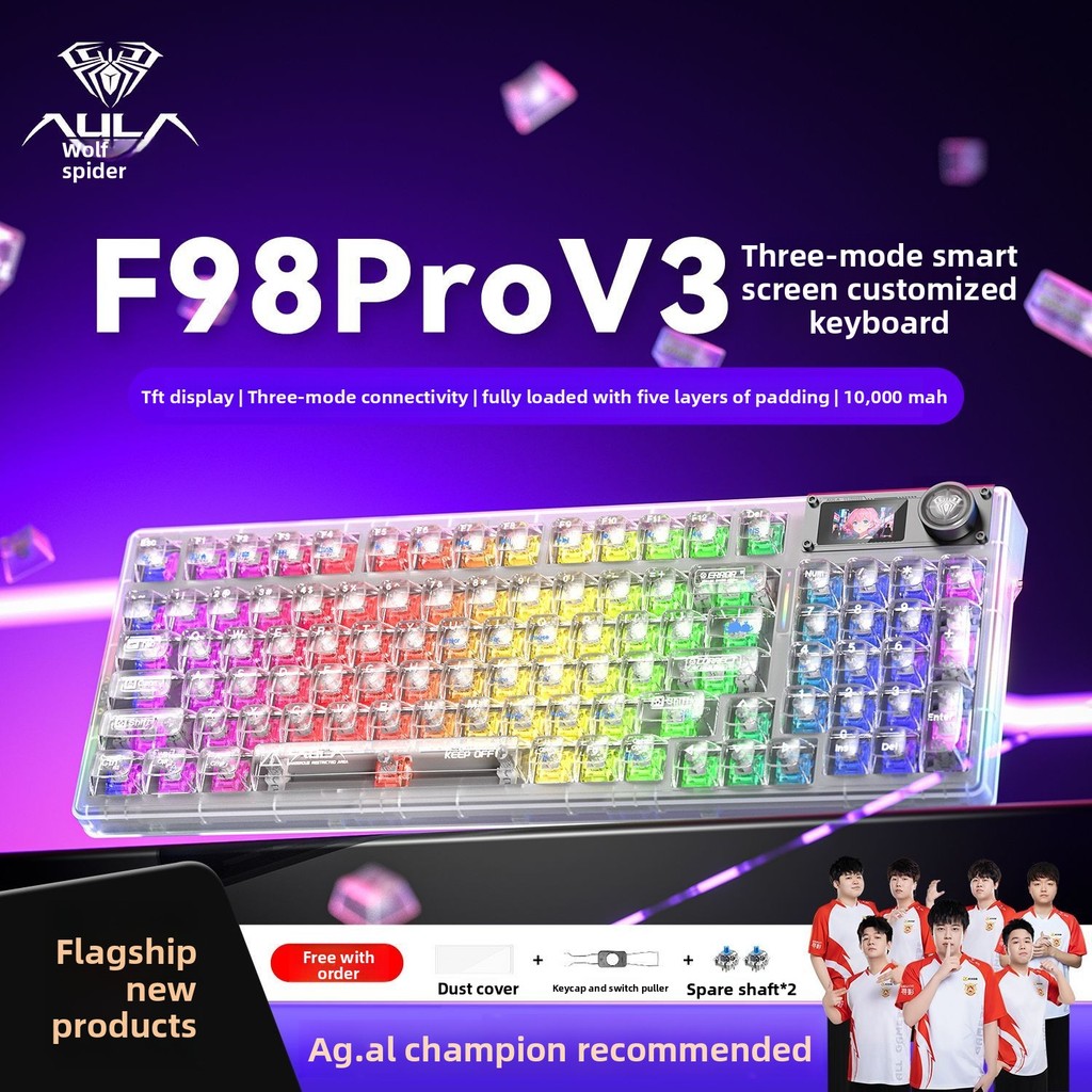 Bàn phím cơ Bluetooth không dây 3 chế độ AULA F98Pro V3 | Màn hình TFT RGB có đèn nền Full-Key Hot-S