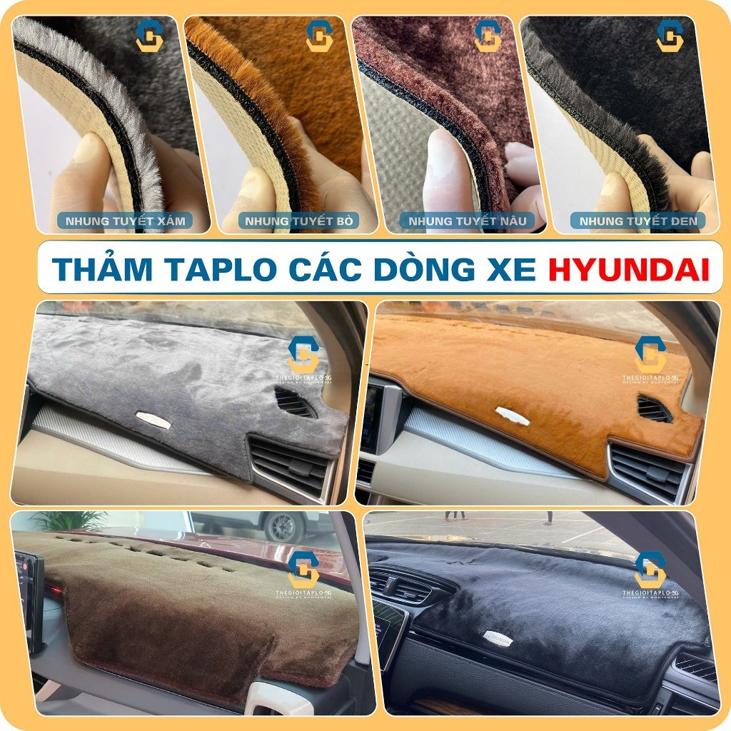 [Accent, Santafe, Elantra, Tucson, Creta, Kona, i10, Stargazer] Thảm taplo HYUNDAI da nhung tuyết 3 lớp