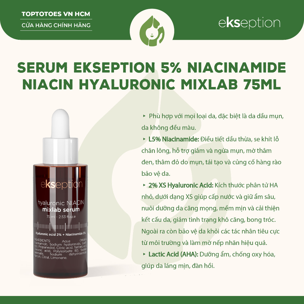 [HÀNG NHẬP KHẨU] Serum Ekseption 5% Niacinamide Niacin Hyaluronic Mixlab giảm mụn, mờ thâm, dưỡng sá