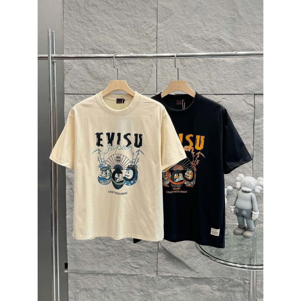 Áo sơ mi EVISU 6XL cổ tròn ngắn tay, phong cách cổ điển Nhật Bản