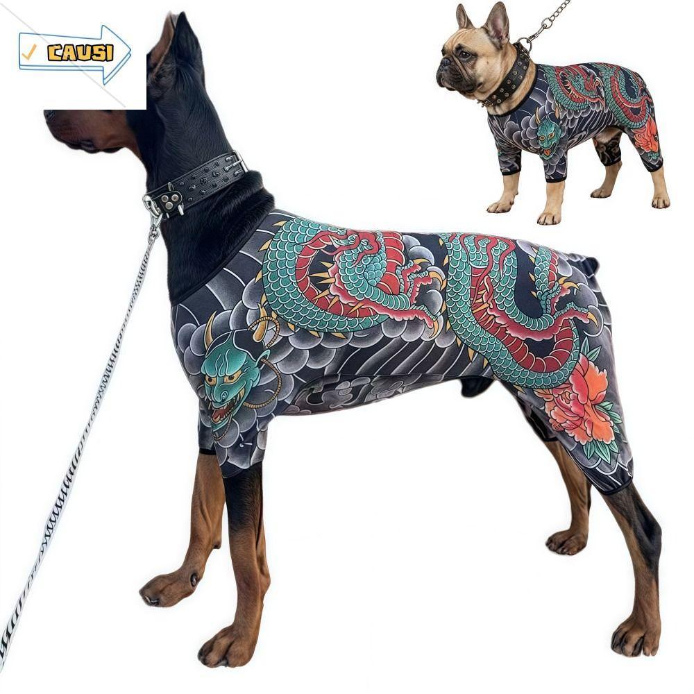 CAUSI Dog Cat Tattoo Jacket, Áo Vest xăm hình thú cưng thoáng khí bốn mùa, Sáng tạo giống như thật Q