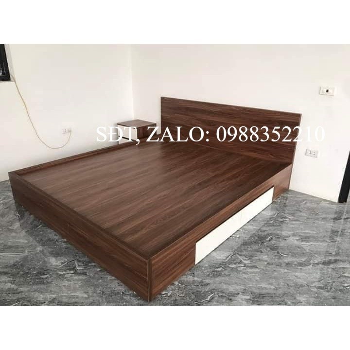 Giường ngủ gỗ công nghiệp - 1m2 x2m  (có ngăn kéo và kèm 2 chỉ trắng) mẫu mới 2026