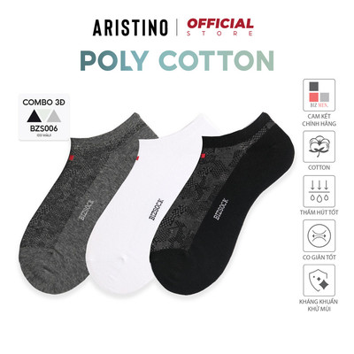 COMBO 3 Đôi Tất, Vớ nam ARISTINO Bizsock cổ ngắn cotton pha mềm co giãn khử mùi chống hôi BZS006.CB3