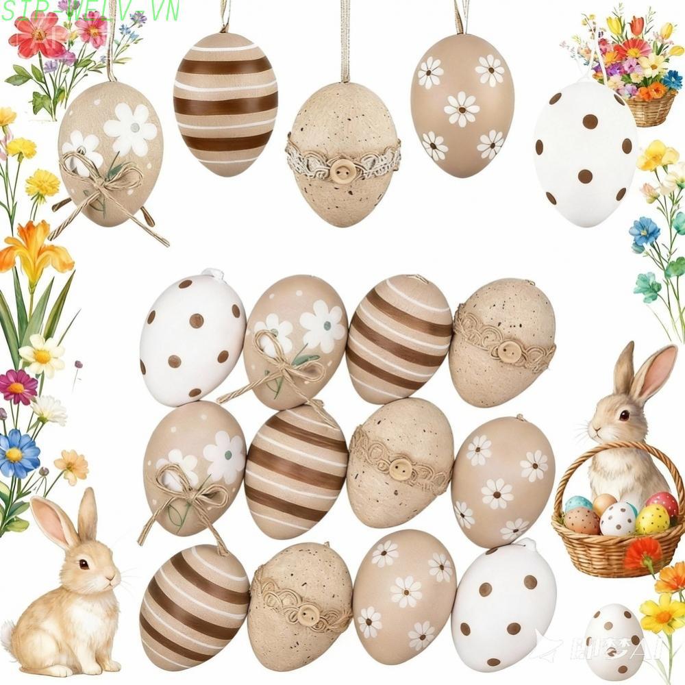 {WELV}DIY Painting Eggs Paintable Plastic Bright Festive Designs Party Favor Eggs