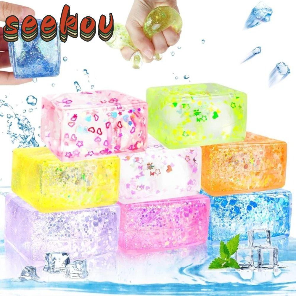 SEEKOV Long lanh Squishy Cube, Slow Rise Malt Sugar Gel Ice Cube, Giải nén sáng tạo Kết cấu mềm Squi