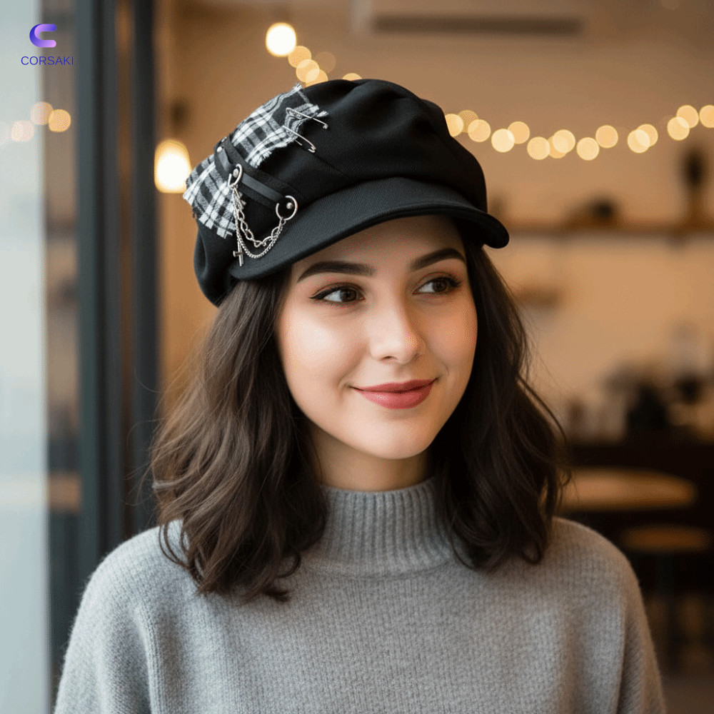Mũ nồi CORSAKI Harajuku, Mũ Gothic Gothic Gothic mát mẻ, Xu hướng Spice Cross Streetwear Phụ kiện mặ