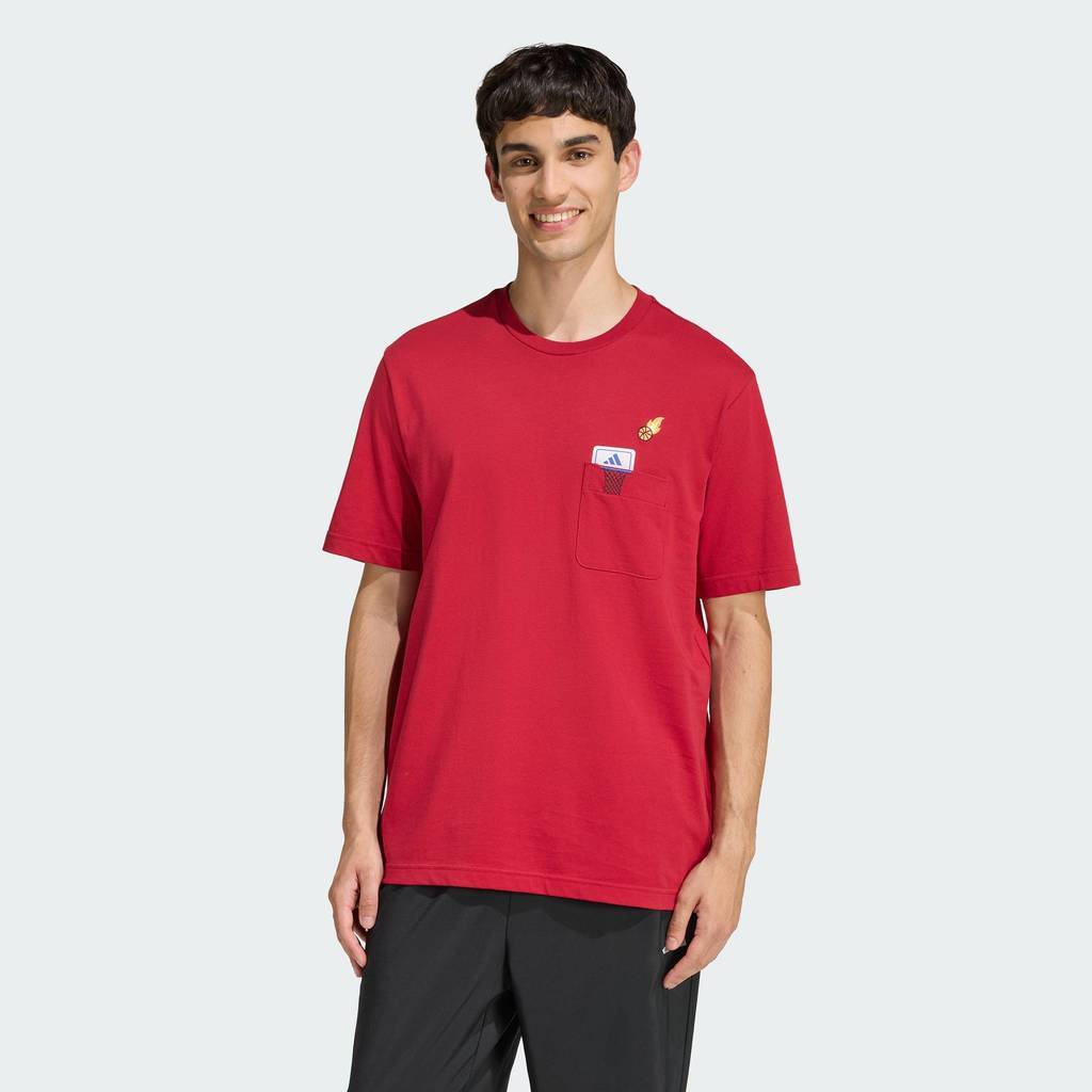adidas Lifestyle MINI EMBROIDERY BASKETBALL GRAPHIC T-SHIRT Men Burgundy KB2525