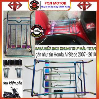 [AB 2007- 2010] Baga Giữa Inox Khung 10 ly, Baga Sơn Đen, Xi Màu Titan; Ốp Pô Cho AirBlade 2007-2010
