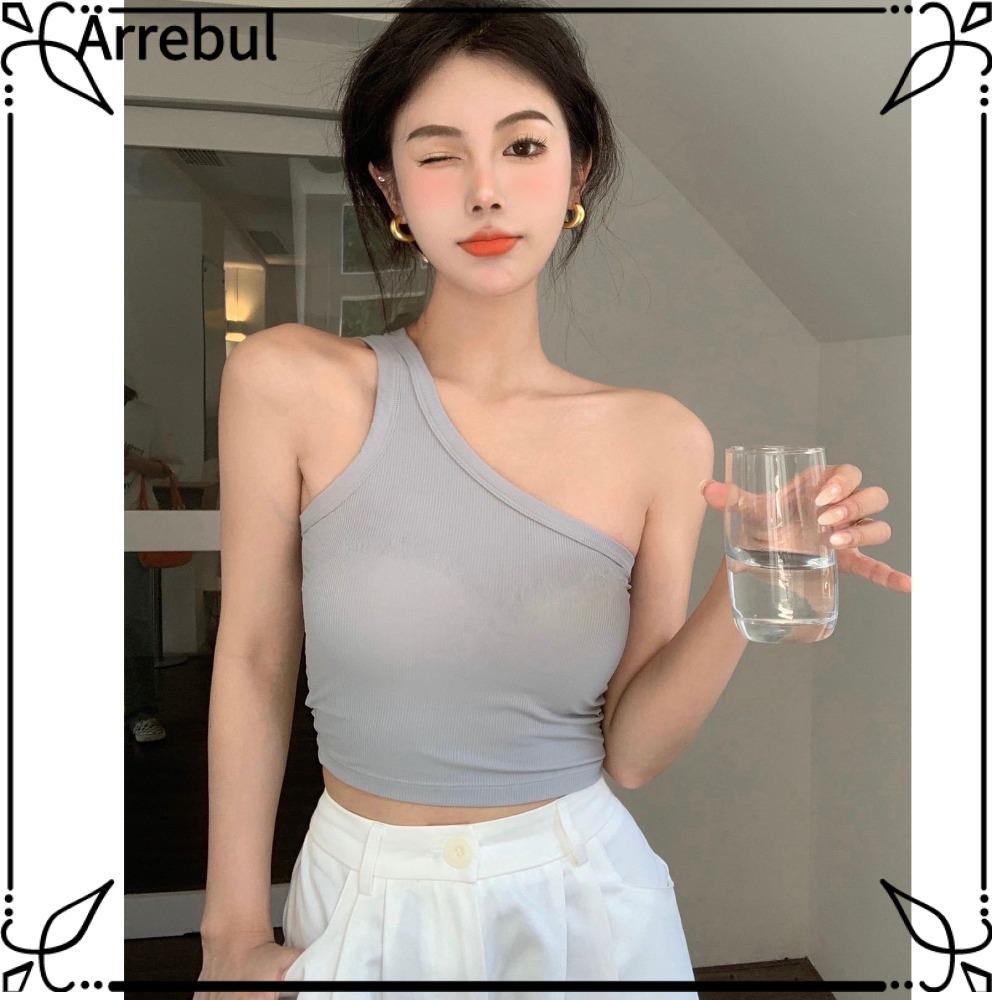 ARREBUL Ice Silk Sling Không Đều, Spice Girl Mùa Hè Áo Vest Lưng Đẹp, Mỏng Có Miếng Lót Ngực Áo Khoá