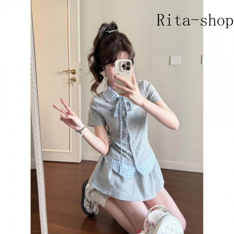 [Pre-Oder] Set Áo Polo Thêu Phối Caro Phong Cách Học Viện Hàn Quốc Phối Váy Quần Trẻ Trung Mùa Hè Hai Món | BigBuy360 - bigbuy360.vn