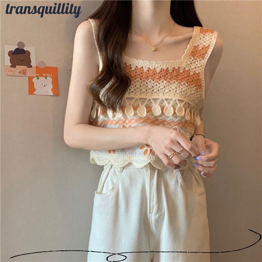 Áo Crop Top và Áo Vest Transquility dệt kim, họa tiết thêu, style cổ điển boho