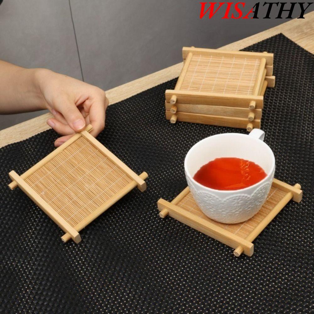 WISHY Teacup Pad, Đế lót ly cách nhiệt cổ điển chịu nhiệt, Khay trà vuông tre
