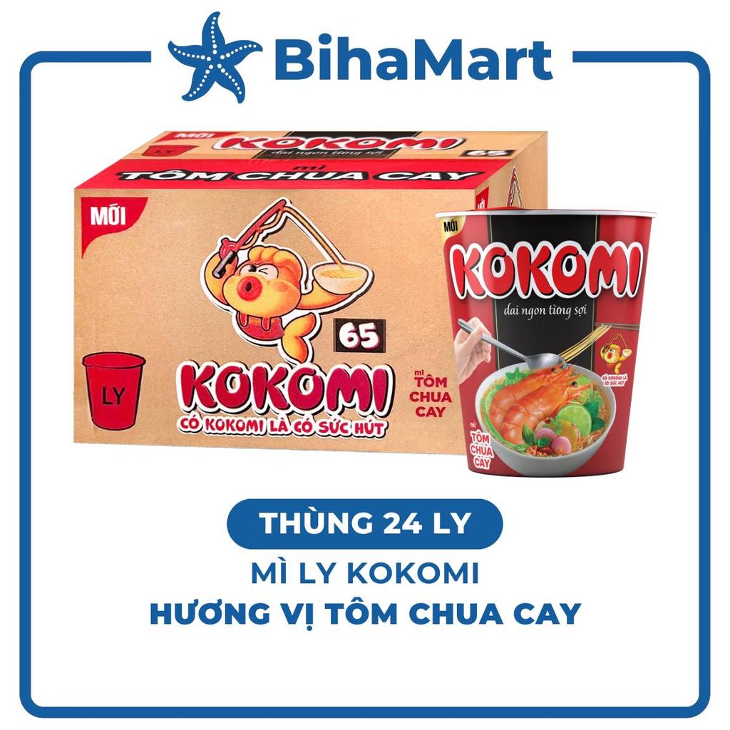 [THÙNG 24 LY]-MASAN-Mì ly Kokomi hương vị Tôm chua cay, Mì tôm chua cay Kokomi ly, Kokomi mì ly ăn l