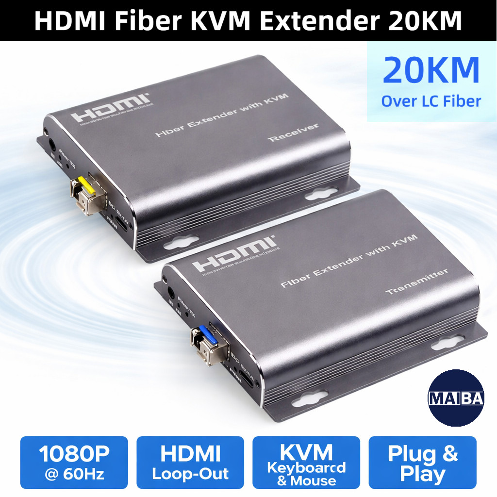 Bộ mở rộng sợi HDMI KVM 20KM Chế độ đơn LC 1080P 60Hz KVM HDMI Loop Out Bàn phím điều khiển chuột