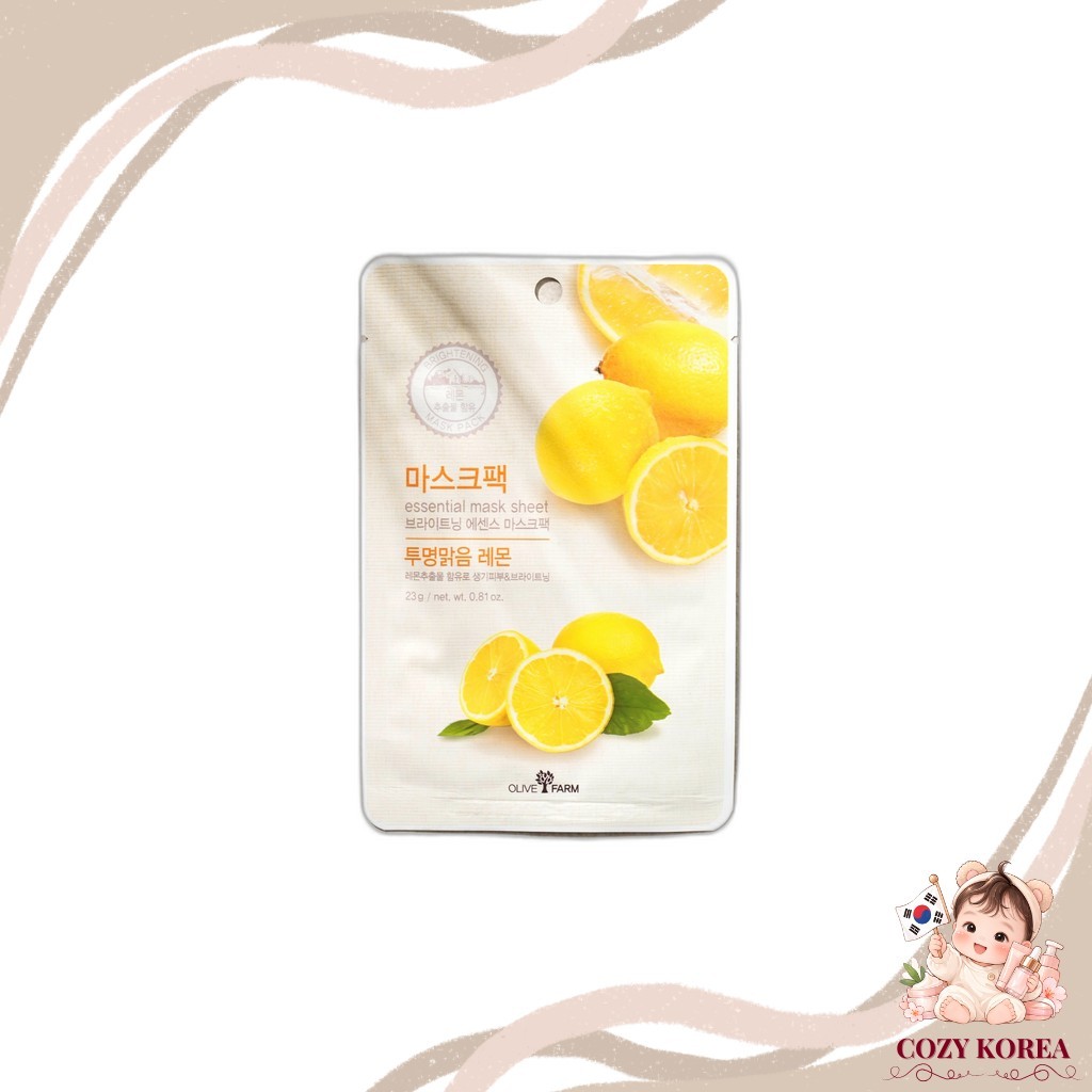 [daiso] Olive Farm Essential Mask Sheet Lemon, 23g, 1 tờ / Mặt nạ Hàn Quốc / Chanh làm sáng da của C
