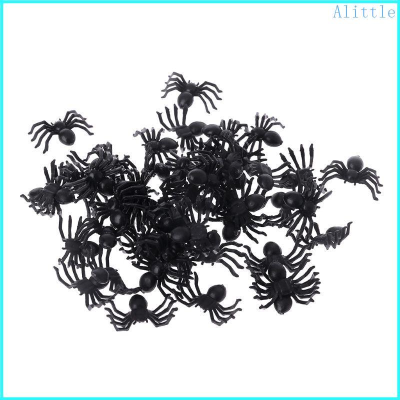 Alia 50 Chiếc Nhỏ Đen Nhựa Giả Đồ Chơi Nhện Ngộ nghĩnh Trò Đùa Prank Đạo Cụ Halloween Deco
