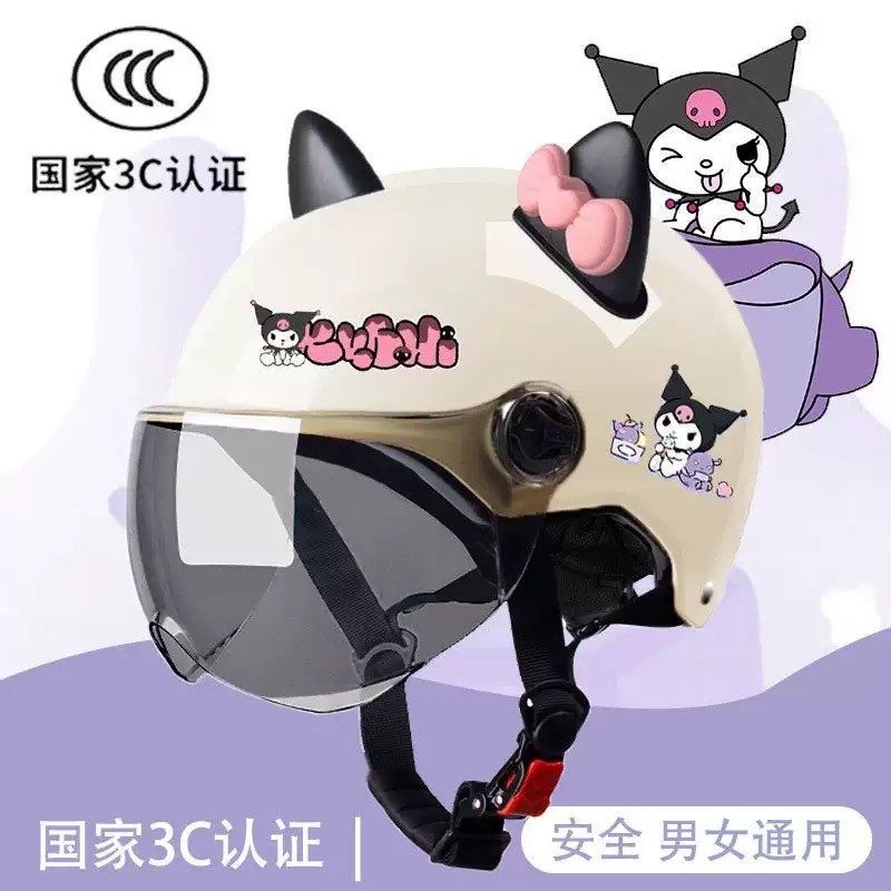 Dễ Thương Kuromi Xe Máy Mũ Bảo Hiểm 3C Tiêu Chuẩn Nửa Mũ Bảo Hiểm Chống Nắng UV Xe Đạp Điện Mũ Bảo H