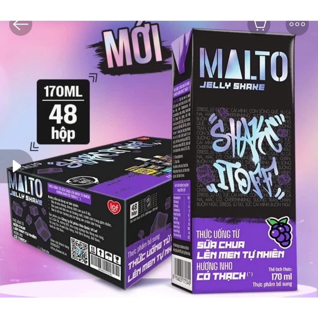 Thùng Sữa MALTO Hương Nho/Hương Bạc Hà Có Thạch Thùng 48Hx170ml