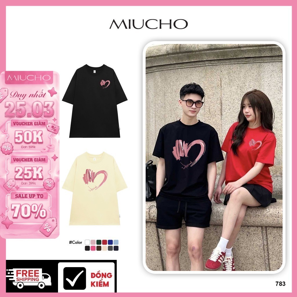 Áo thun couple trái tim local brand form rộng ATD783 Miucho cổ tròn in graphic
