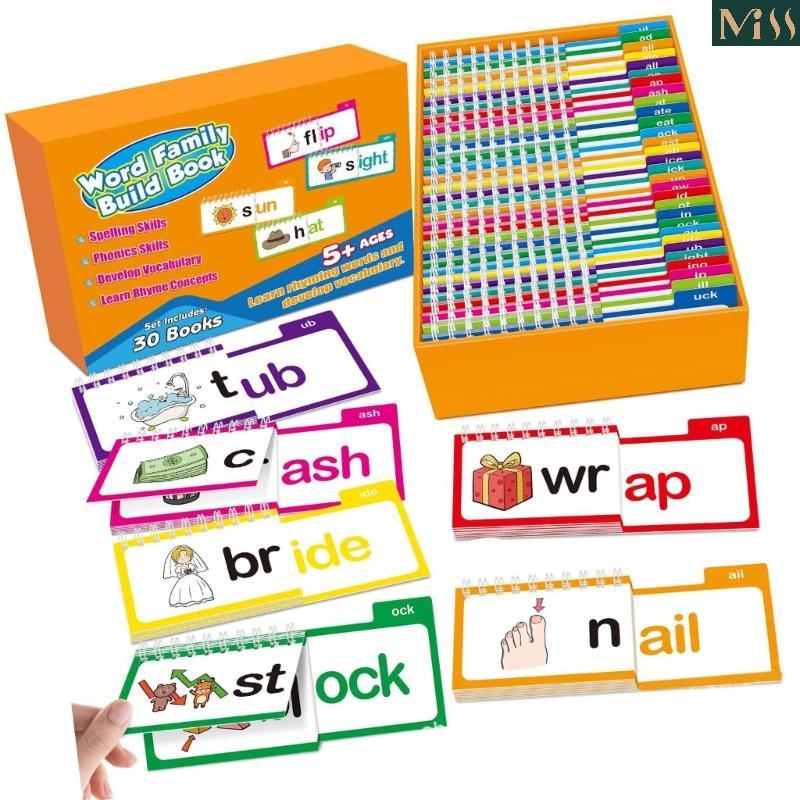 Miss * Word Family Flip Books Đọc và Rhyme Flip Books Phonics Flash Cards