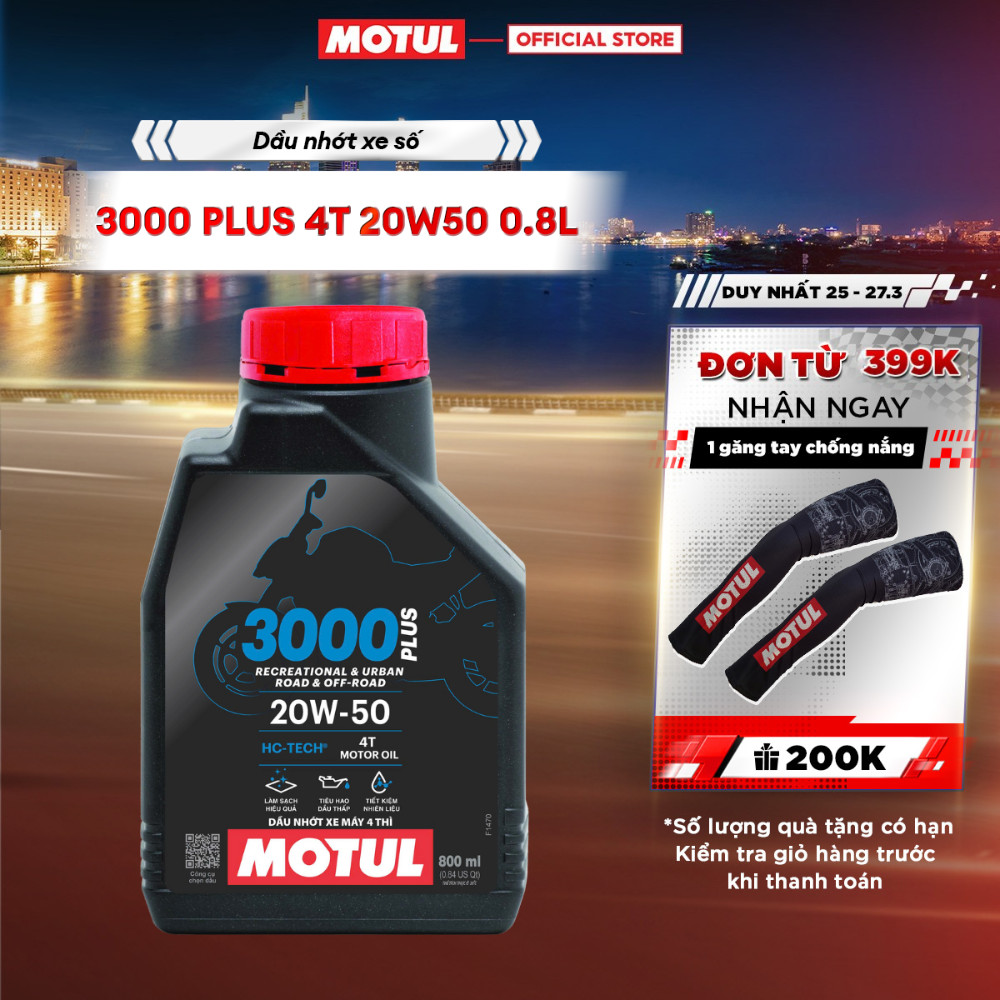Dầu nhớt xe máy MOTUL 3000 PLUS 4T 20W50 0.8L