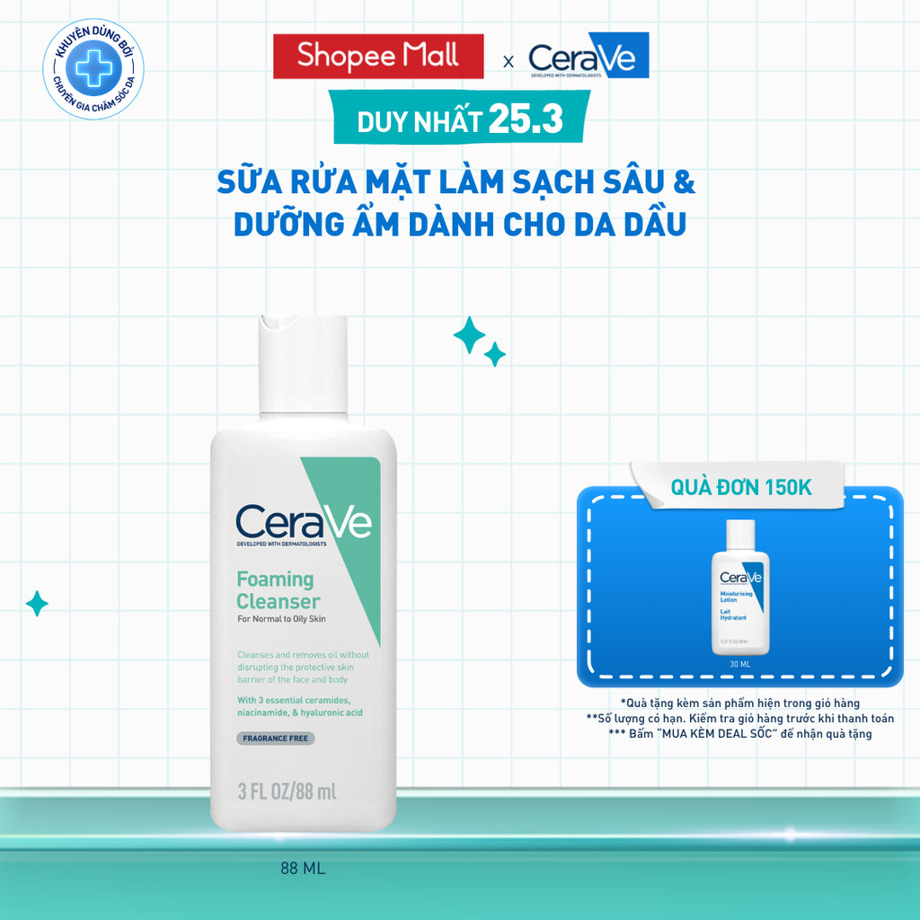 Sữa rửa mặt giúp làm sạch sâu dành cho da dầu  Cerave Foaming Facial Cleanser 88ml