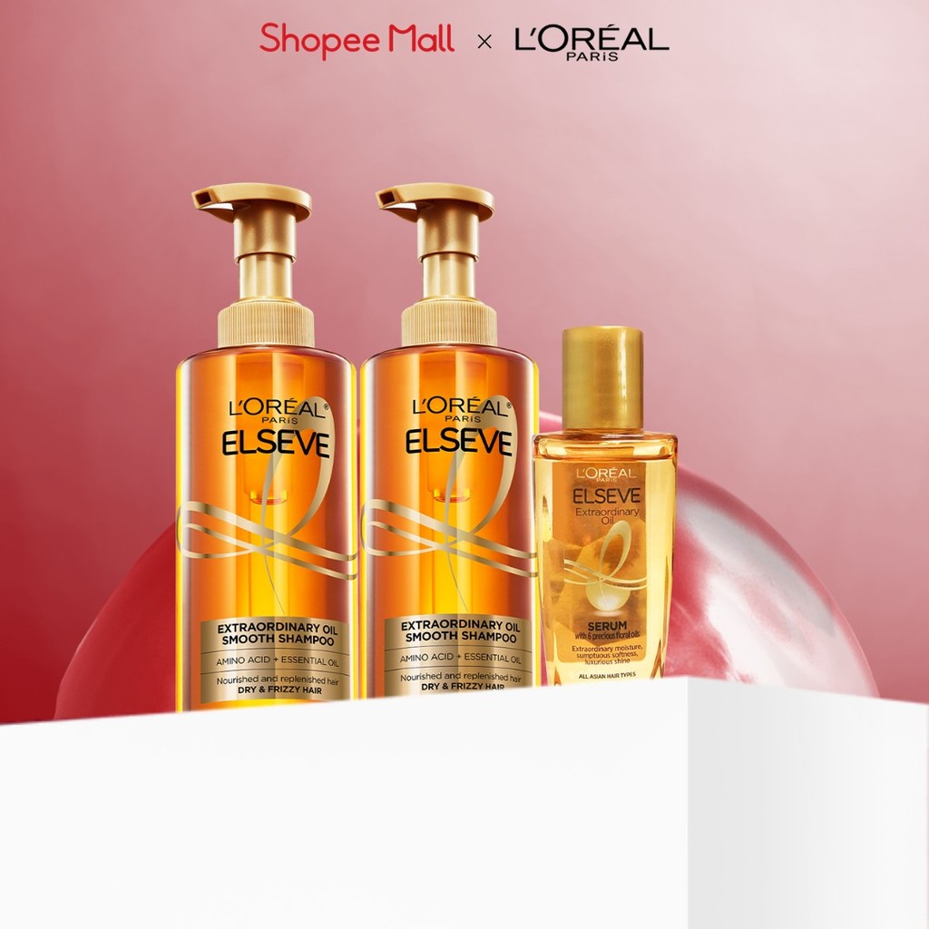 Bộ dầu gội & dưỡng tóc suôn mượt cao cấp L'Oreal Paris Extraordinary Oil Smooth 440ml & Elseve Extra