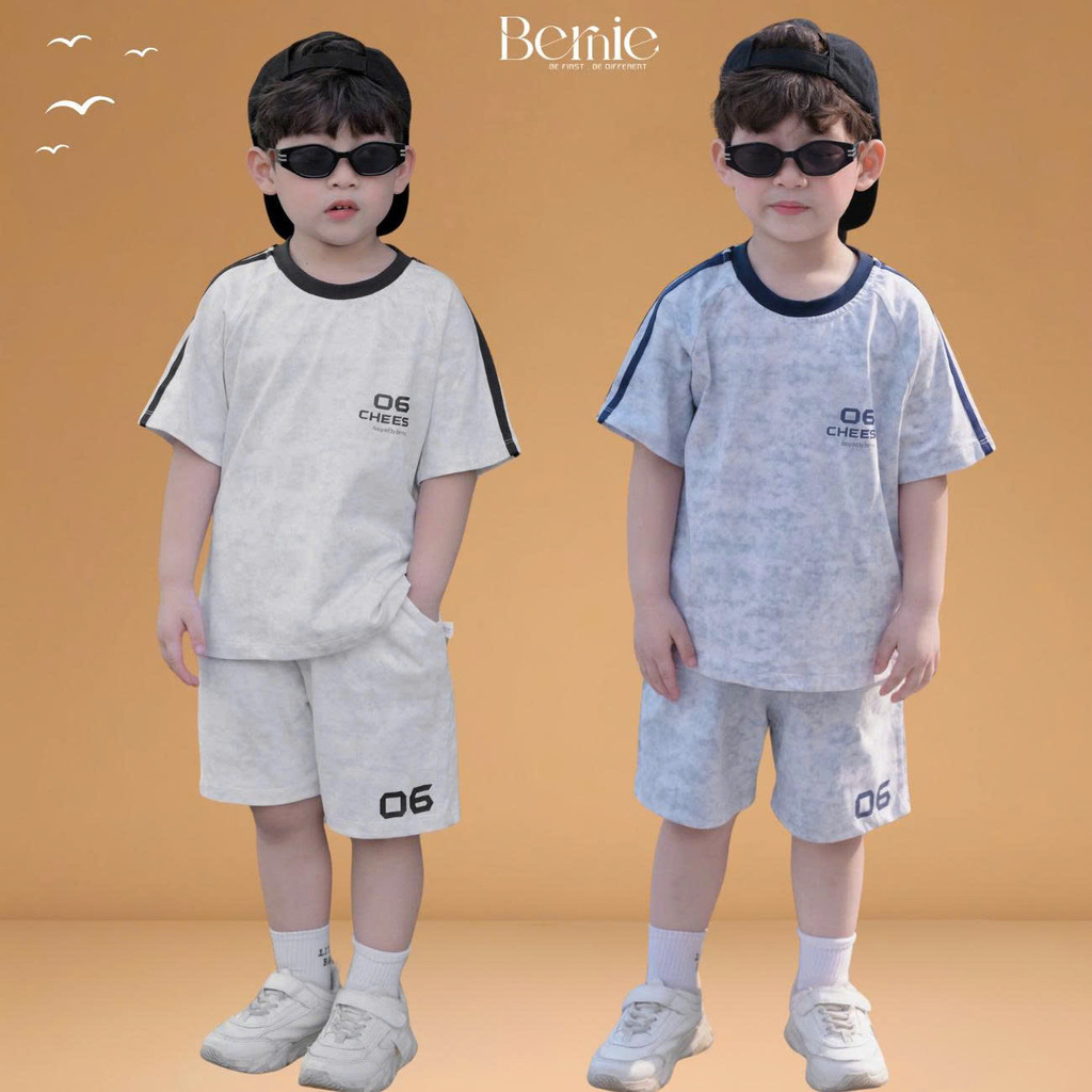 Set bộ bé trai tay ngắn phối màu họa tiết loang Cheese kèm quần short size 9tới 28kg BERNIE T1125B21