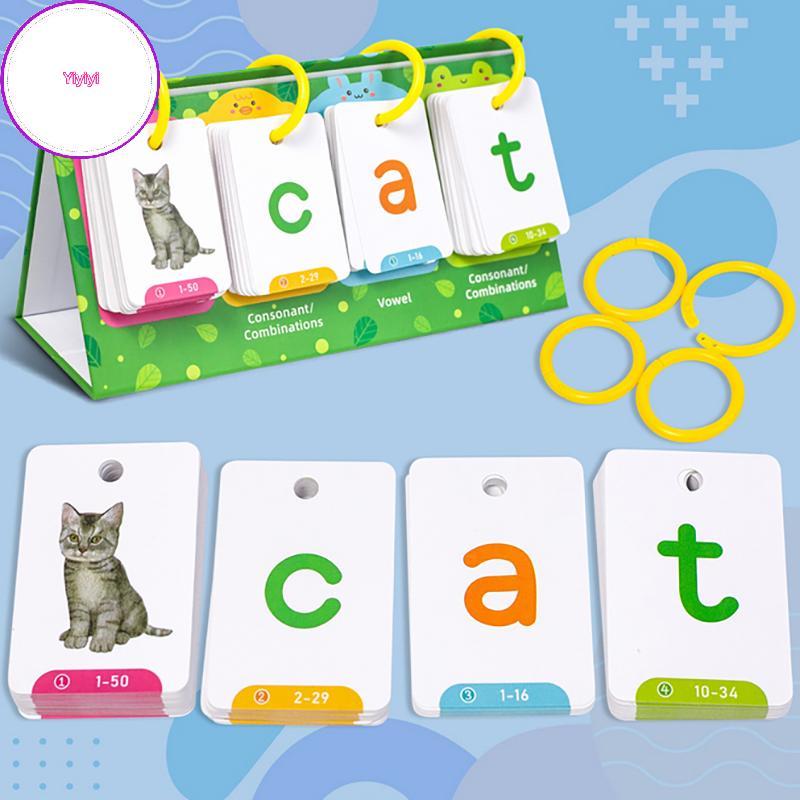 Yiyi Kids CVC Words Flashcards Phonics Flip Chart Word Builder Sight Words Công cụ học tập Âm ngữ Tr