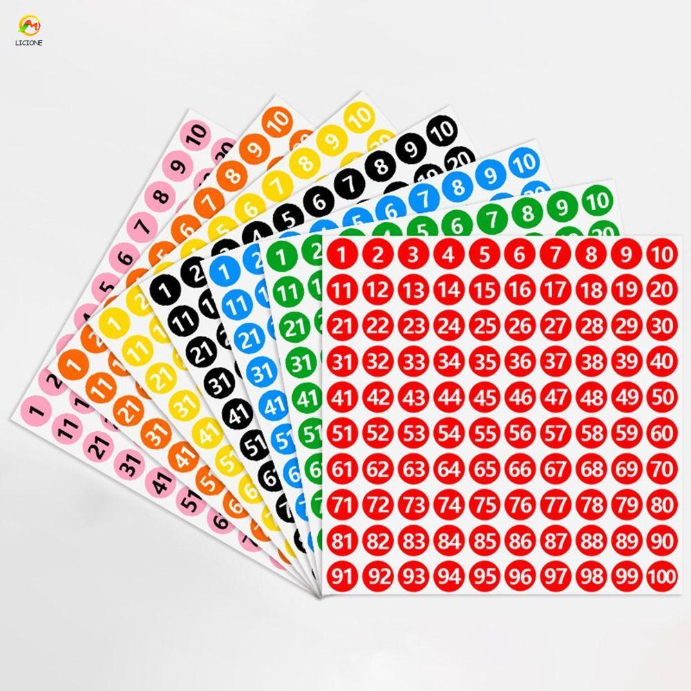 ECHOG 100 tờ Nhãn dán số, Nhãn dán số liên tiếp 1-100 10mm, Nhãn dán lưu trữ tròn tự dính Phân loại 