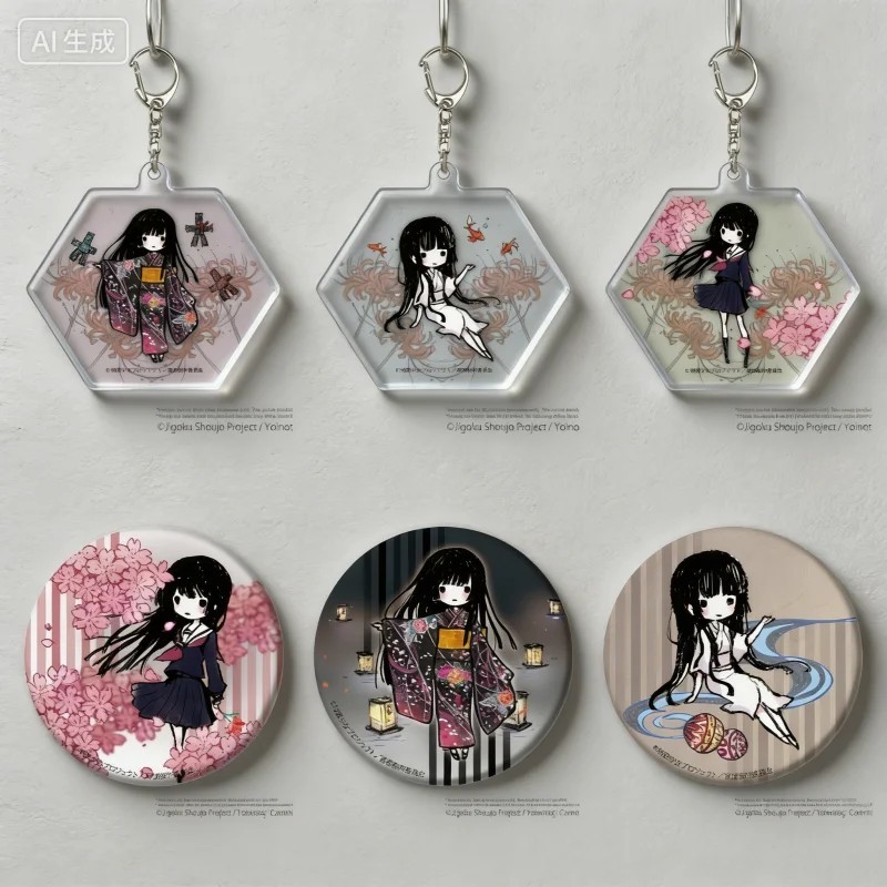 Móc khóa Anime Hell Girl Jigoku Shoujo Enma Ai Acrylic Mica và Huy Hiệu Cài Áo Badge Phụ Kiện Trang 