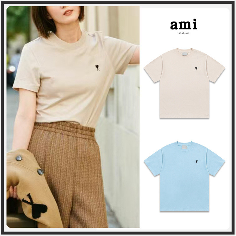 3KTI AM* New classic pure cotton short-sleeve shirt with small heart embroidery, suitable for both m