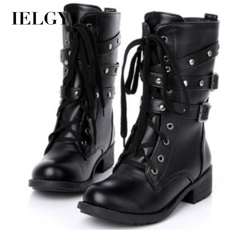 JA3 IELGY Rivet Design Martin Boots 2024 Nữ Anh Booties Mới Mỏng Đế Dày Đầu Máy