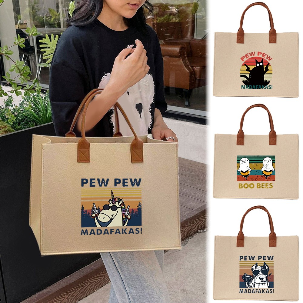 Felt tote bag In stock Exquisite print Thickened Commuter shopping bag Large capacity Large felt tot