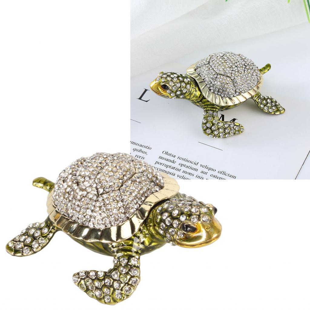 Dajrrhd Hộp Bejeweled Sống động Lấp lánh Inset Kim cương giả Trang sức Kim loại Rùa Phong cách cho G