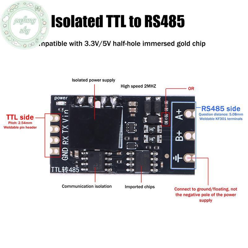 PUSKY 1 / 2 Cái Cách ly TTL sang RS485 Mô-đun bảng cấp Serial Tự động đảo ngược tốc độ cao 2Mbps Các