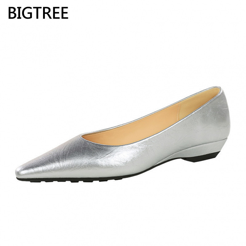 Bigtree.Wedge Shoes 0 Nông Miệng Bà Giày Hepburn Thấp Gót Giày Nổi Giày Nữ Bạc